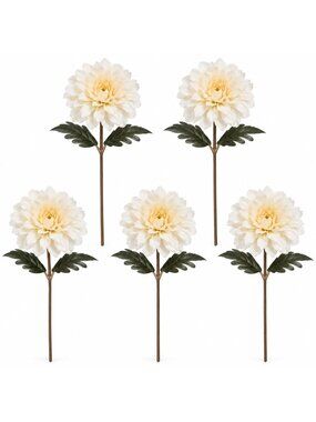 5 Off White Beige Dahlia Mum Stems 15 Inch Faux Silk Flowers HD4829